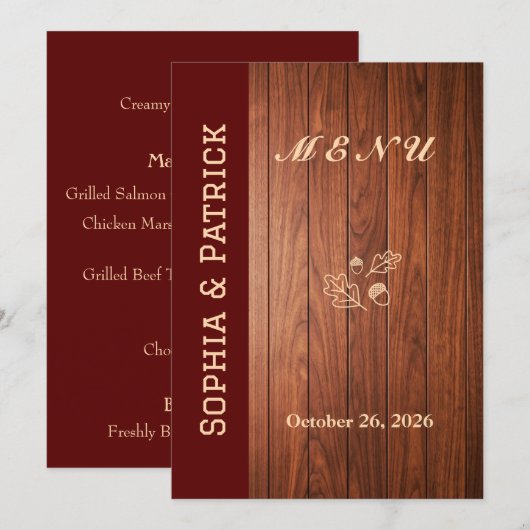 Elegante rustieke bruiloft menu (Voorkant / Achterkant)