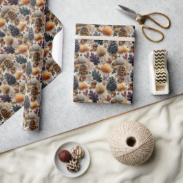Elegante Rustieke Denneappels Eikels – Paars & Tur Cadeaupapier