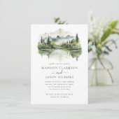 Elegante rustieke dennenberg landschap bruiloft kaart (Staand voorkant)