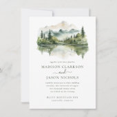 Elegante rustieke dennenberg landschap bruiloft kaart (Voorkant)