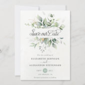 Elegante rustieke eucalyptus blad groen bruiloft save the date (Voorkant)