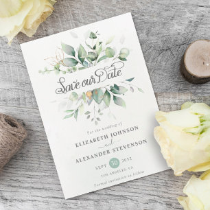 Elegante rustieke eucalyptus blad groen bruiloft save the date