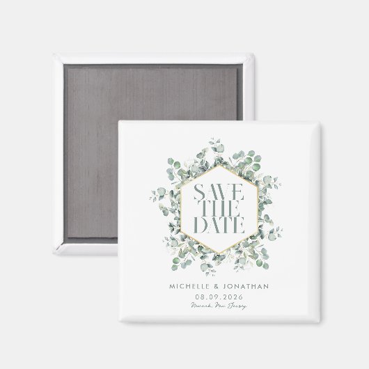 Elegante Rustieke Eucalyptus Bruiloft Save the Dat Magneet (Voorkant / Achterkant)