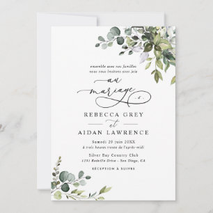 Elegante rustieke eucalyptus groen Franse bruiloft Kaart