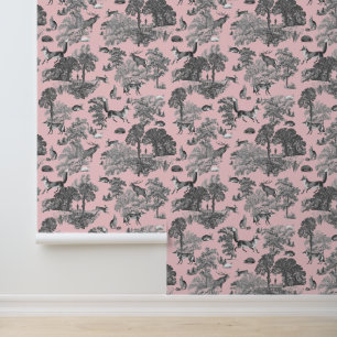 Elegante rustieke Fox Forest dieren roze toilet Behang