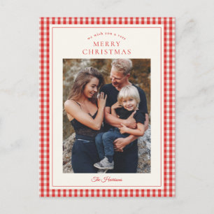 Elegante Rustieke Gingham Foto Kerstmis Briefkaart