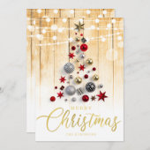 Elegante rustieke gouden script kerstboom kaart (Voorkant / Achterkant)