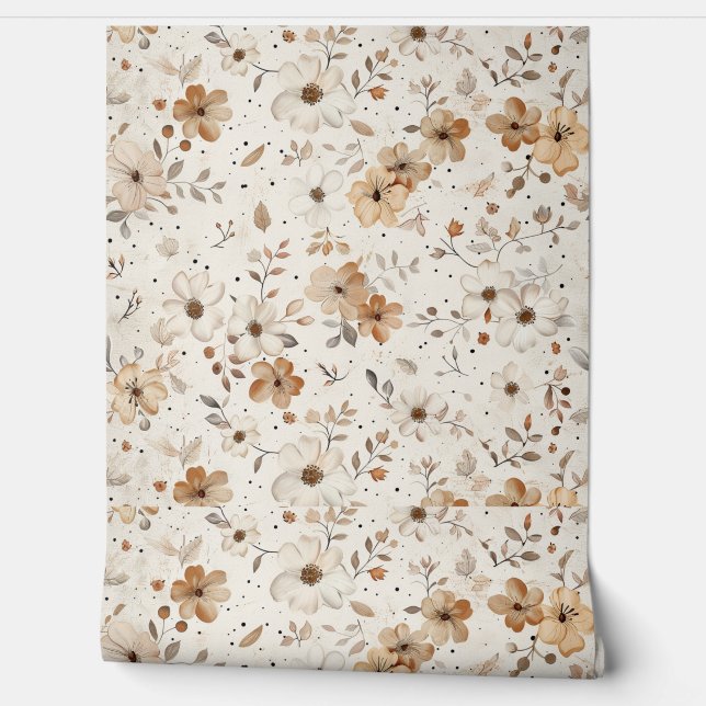 Elegante rustieke  grillige neutrale bloem behang (Afrollen)