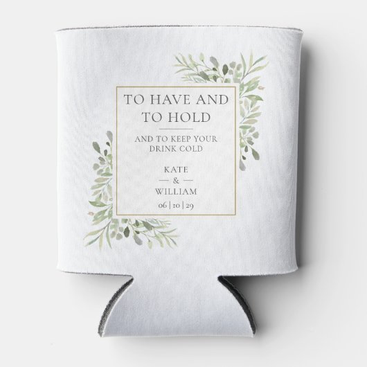 Elegante Rustieke Groene Beplanting Bruiloft Blikjeskoeler (Voorkant)