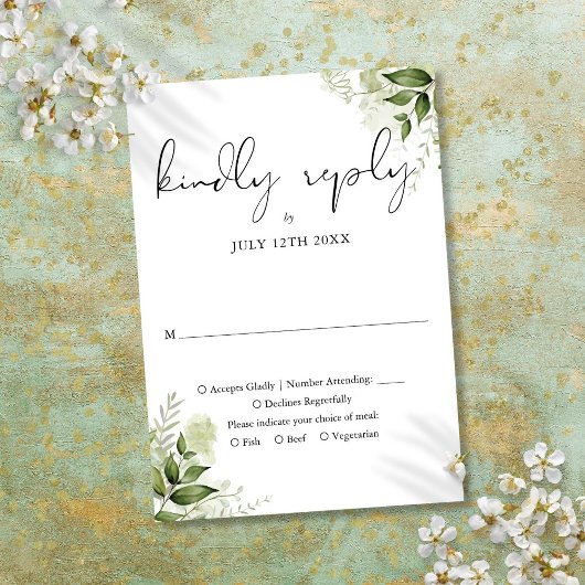 Elegante Rustieke Groene Bladeren Bruiloft RSVP Kaartje