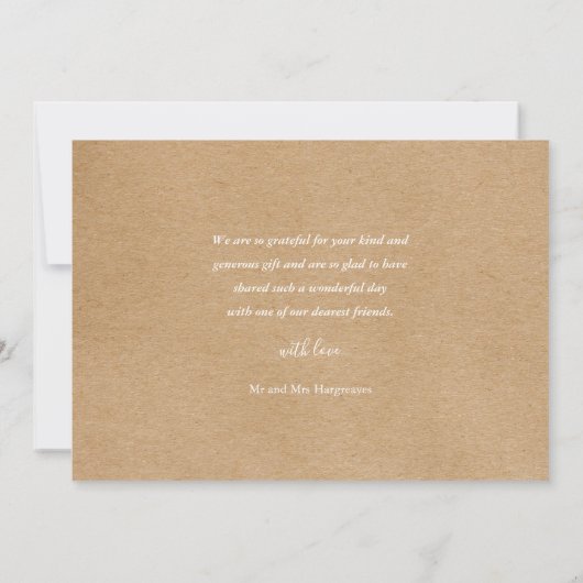 Elegante rustieke handtekening script bruiloft dan bedankkaart (Achterkant)