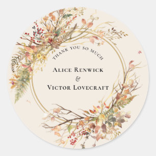 Elegante rustieke Herfst Beige bruiloft dank u gun Ronde Sticker