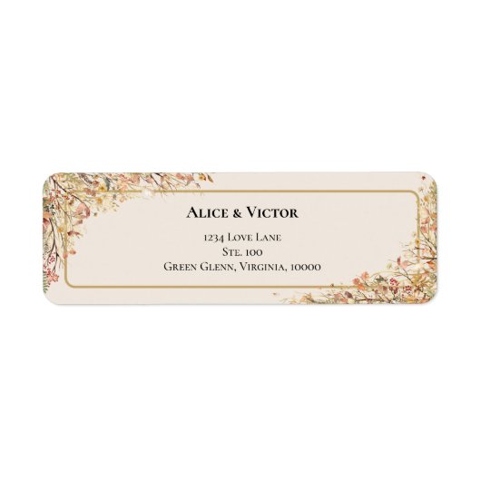 Elegante rustieke Herfst Beige bruiloft retouradre Etiket (Voorkant)