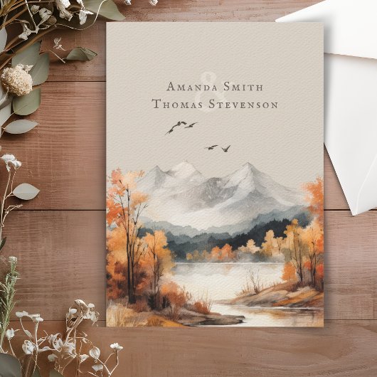 Elegante rustieke herfst berglandschap bruiloft kaart
