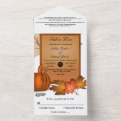 Elegante rustieke herfst bladeren pompoen herfst b all in one uitnodiging (Binnen)