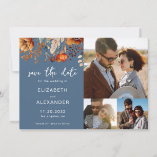 Elegante rustieke herfst bloemenbruiloft 3 foto's save the date