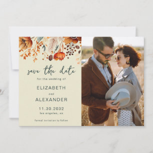 Elegante rustieke herfst bloemenbruiloft foto save the date