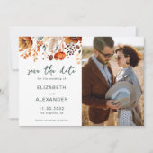 Elegante rustieke herfst bloemenbruiloft foto save the date (Voorkant)