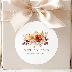 Elegante Rustieke Herfst Bloemige Bruiloft Ronde Sticker