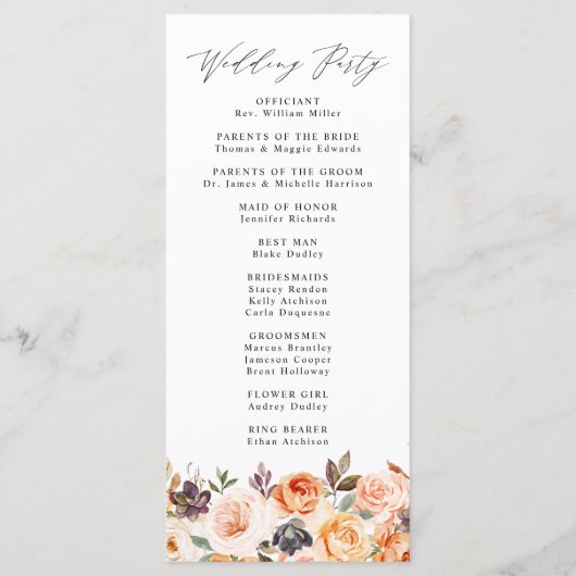 Elegante rustieke Herfst Floral bruiloft ceremonie Programma (Achterkant)