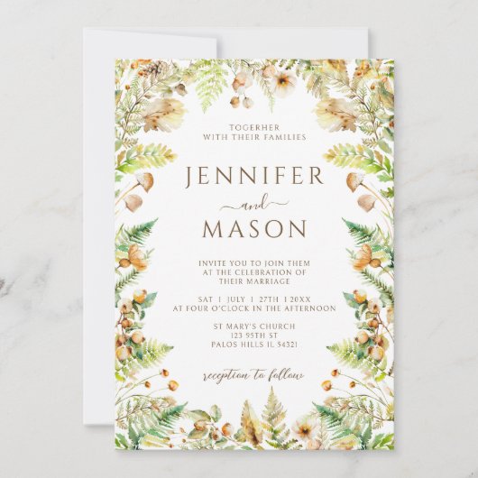 Elegante rustieke herfst Forest Fall bruiloft Kaart (Voorkant)