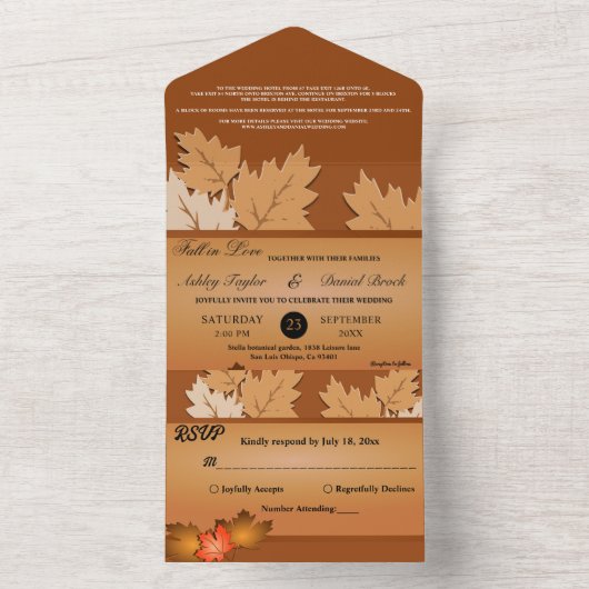 Elegante rustieke herfstbladeren Herfst bloemenbru All In One Uitnodiging (Binnen)