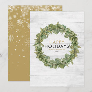 Elegante Rustieke Houten Groene Krans Kerstmis Feestdagenkaart