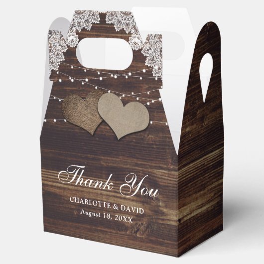 Elegante rustieke houten kant string verlichting b bedankdoosjes (Geopend)