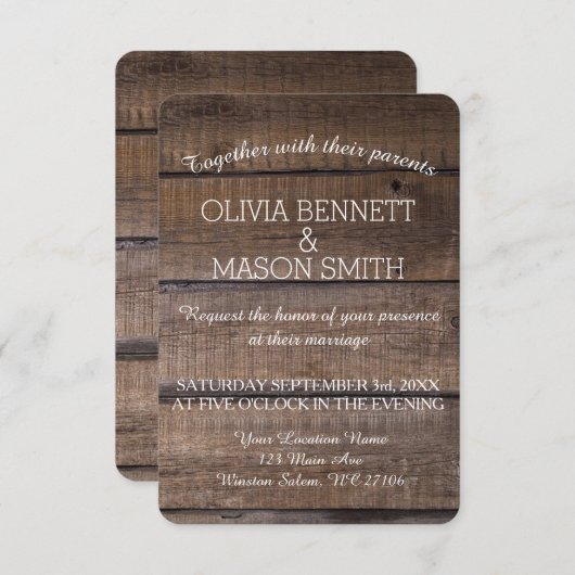 Elegante rustieke houten pallet bruiloft uitnodigi kaart (Voorkant / Achterkant)