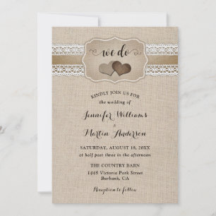 Elegante Rustieke Jute en Kant Bruiloft Kaart