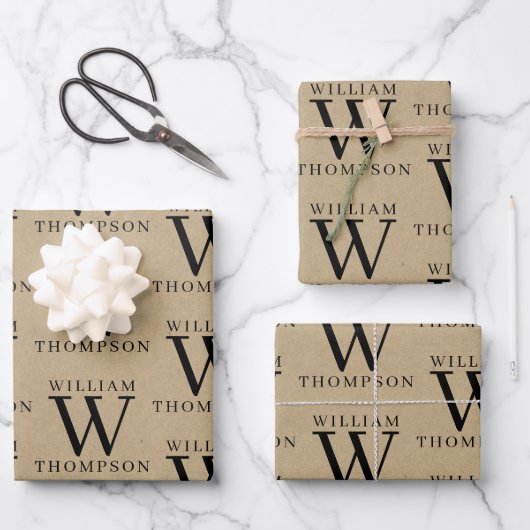 Elegante rustieke kraft monogrammed naam inpakpapier vel (Voorkant)
