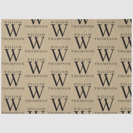 Elegante rustieke kraft monogrammed naam tissuepapier (Voorkant)