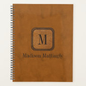 Elegante rustieke lederen chique monogram naam planner (Voorkant)