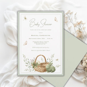 Elegante Rustieke Mand Groene Baby Shower Kaart