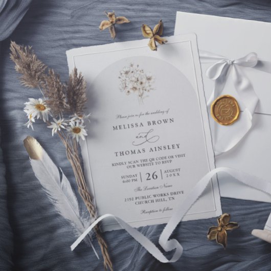 Elegante Rustieke Monogram Bloemencode QR Code Bru Kaart