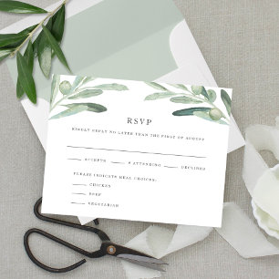 Elegante rustieke olijf Waterverf bruiloft RSVP Ka Kaart
