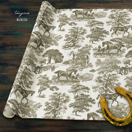 Elegante rustieke paarden Beige Toile Cadeaupapier