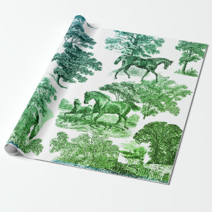 Elegante rustieke paarden blauw groen toilet cadeaupapier