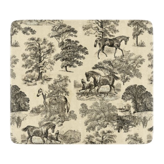 Elegante rustieke paarden Bomen Beige Tan Toile Snijplank (Voorkant)