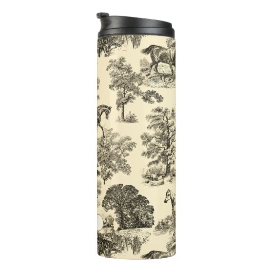 Elegante rustieke paarden Bomen Beige Tan Toile Thermosbeker (Geroteerd rechts)