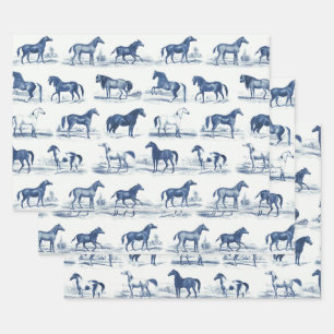 Elegante rustieke paardenrassen Blauwe Toile Inpakpapier Vel