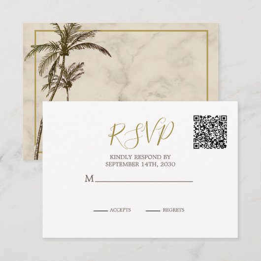 Elegante rustieke palmboom QR Code Bruiloft RSVP Kaartje (Voorkant / Achterkant)