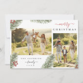 Elegante Rustieke Pijnboom Kerstmis 2 Aangepaste F Feestdagenkaart (Voorkant)