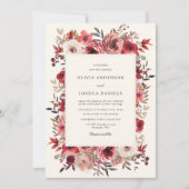 Elegante rustieke rode bloemen herfst bruiloft kaart (Voorkant)