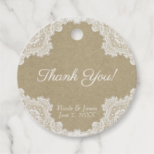 Elegante Rustieke Romantiek Witte Kanten en Kraft  Bedankjes Labels