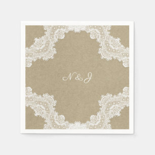 Elegante Rustieke Romantiek Witte Kanten en Kraft  Servet