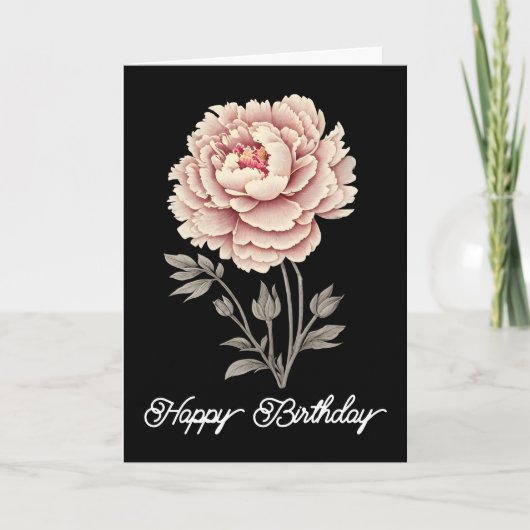 Elegante rustieke roze pioen Happy Birthday Kaart (Voorkant)
