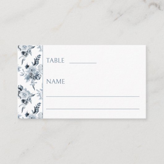 Elegante rustieke stoffige blauwe grijze bloemenbr plaatskaartje (Voorkant)