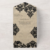 Elegante rustieke Victoriaans bloemdamast All In One Uitnodiging (Buitenkant)