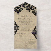 Elegante rustieke Victoriaans bloemdamast All In One Uitnodiging (Binnen)